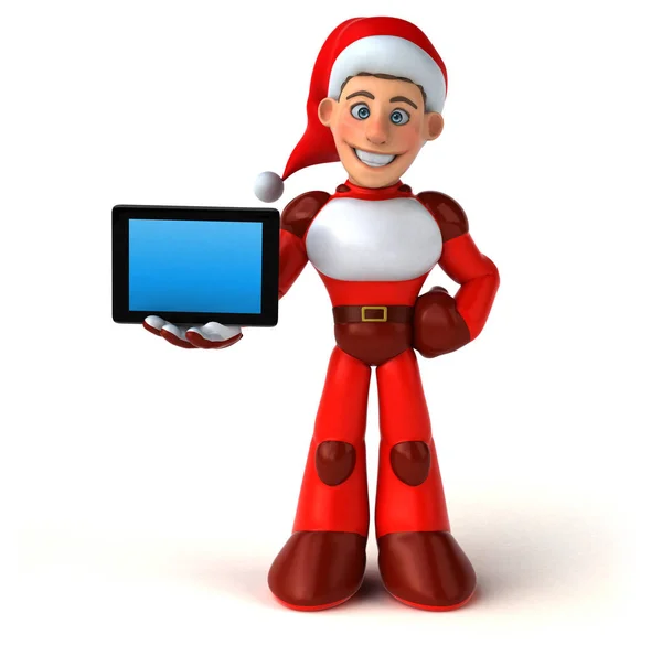Leuk Super Santa Claus Met Tablet Illustratie — Stockfoto