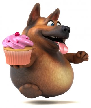 Komik karikatür karakter ile cupcake - 3d çizim