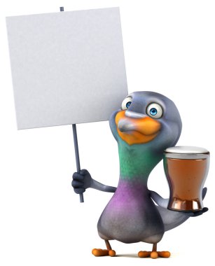 Komik karikatür karakter ile bira - 3d çizim