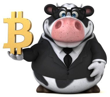 Komik karikatür karakter ile bitcoin - 3d çizim