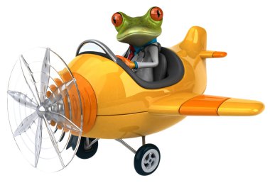 Eğlenceli çizgi film karakteri ile uçak - 3d çizim