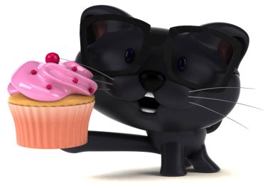 Komik karikatür karakter ile cupcake - 3d çizim