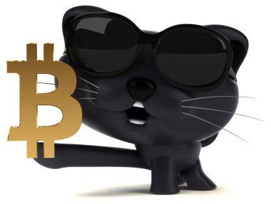 Komik karikatür karakter ile bitcoin - 3d çizim