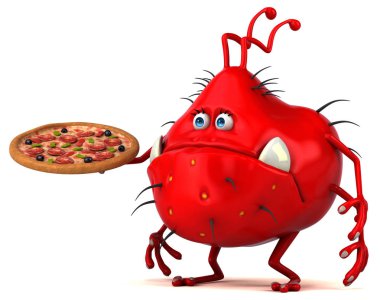 Komik karikatür karakter pizza - 3d çizim