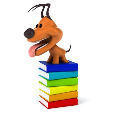Kitaplı eğlenceli köpek - 3D İllüstrasyon