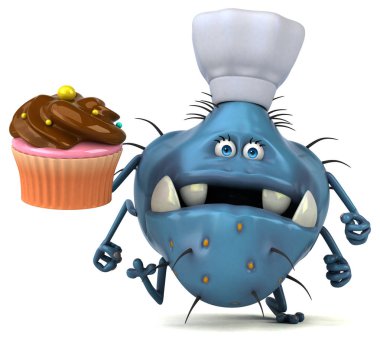 Komik karikatür karakter ile cupcake - 3d çizim