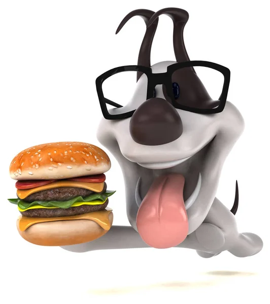 Lustige Comicfigur Mit Burger Illustration — Stockfoto
