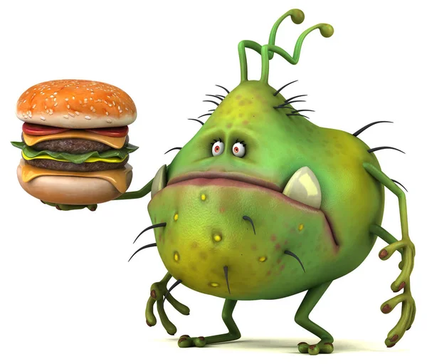 Lustige Comicfigur Mit Burger Illustration — Stockfoto