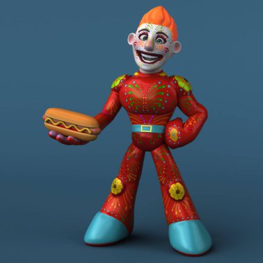 Komik karikatür karakter hotdog ile - 3d çizim