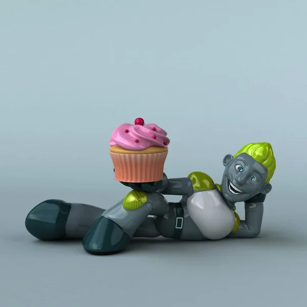 Personagem Desenho Animado Engraçado Com Cupcake Ilustração — Fotografia de Stock