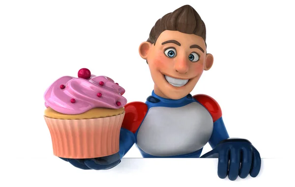 Lustige Cartoon Figur Mit Cupcake Illustration — Stockfoto