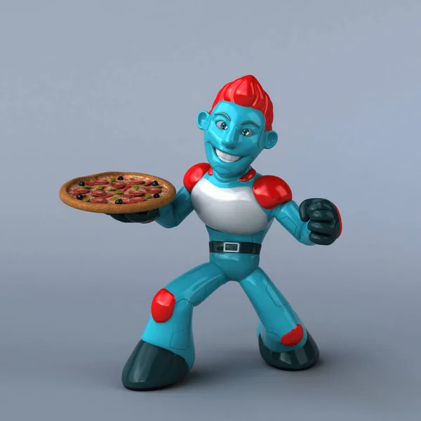 Personagem Desenho Animado Engraçado Com Pizza Ilustração — Fotografia de Stock