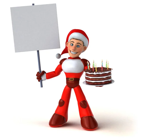 Diversão Super Papai Noel Com Bolo Ilustração — Fotografia de Stock