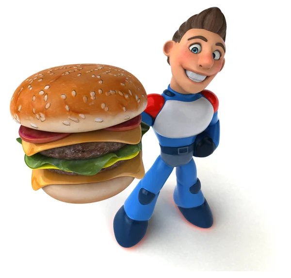 Personnage Dessin Animé Amusant Avec Hamburger Illustration — Photo