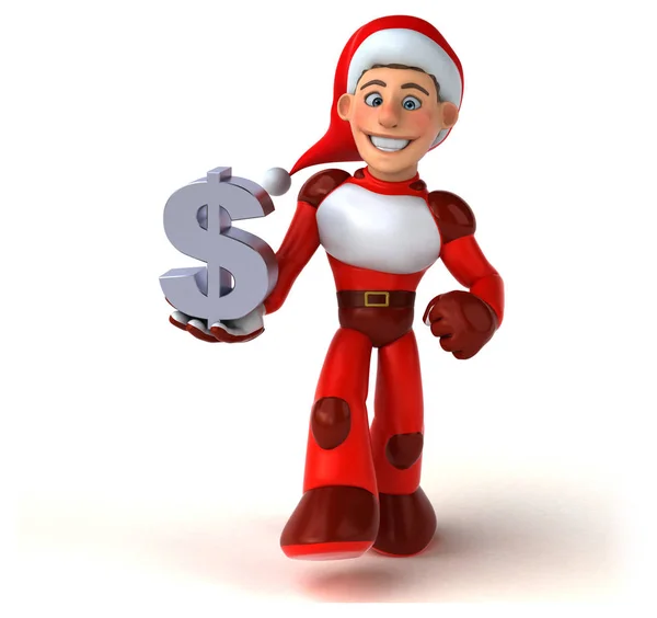 Diversión Super Santa Claus Con Dólar Ilustración —  Fotos de Stock