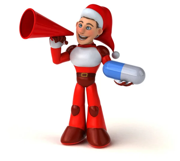 Leuk Super Santa Claus Met Pill Illustratie — Stockfoto