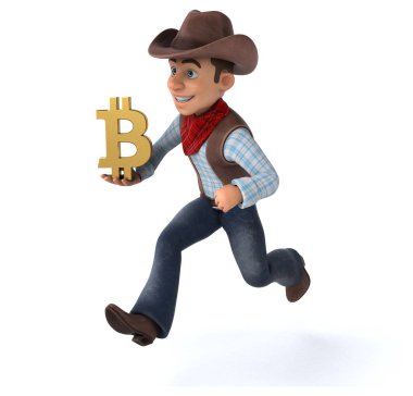 Bitcoin - 3d çizim ile eğlenceli çizgi film karakteri