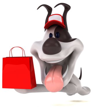 Eğlenceli çizgi film karakteri ile çanta - 3d çizim