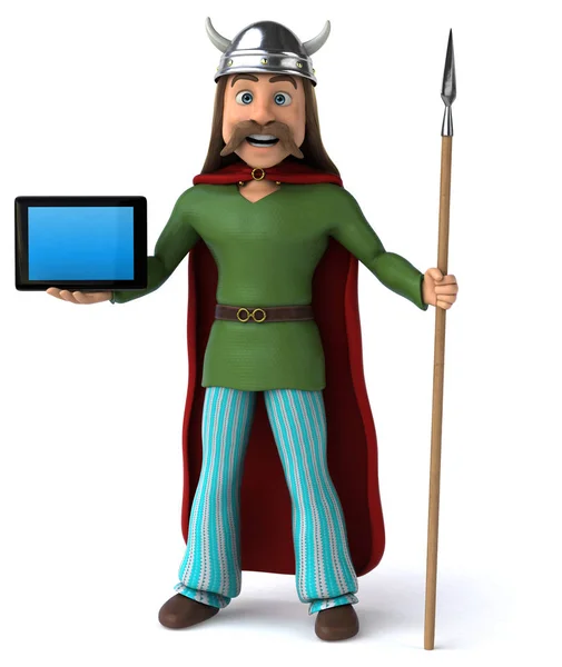 Divertente Personaggio Dei Cartoni Animati Con Tablet Illustrazione — Foto Stock