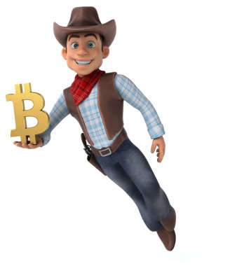 Bitcoin - 3d çizim ile eğlenceli çizgi film karakteri