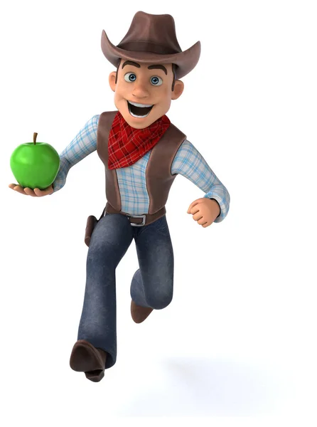 Rolig Tecknad Figur Med Apple Illustration — Stockfoto