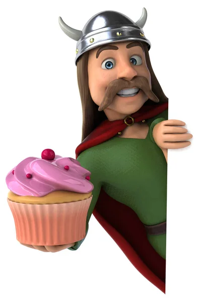 Leuk Personage Met Cupcake Illustratie — Stockfoto