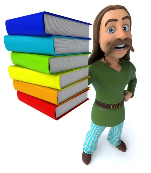 Leuk Personage Met Boeken Illustratie — Stockfoto