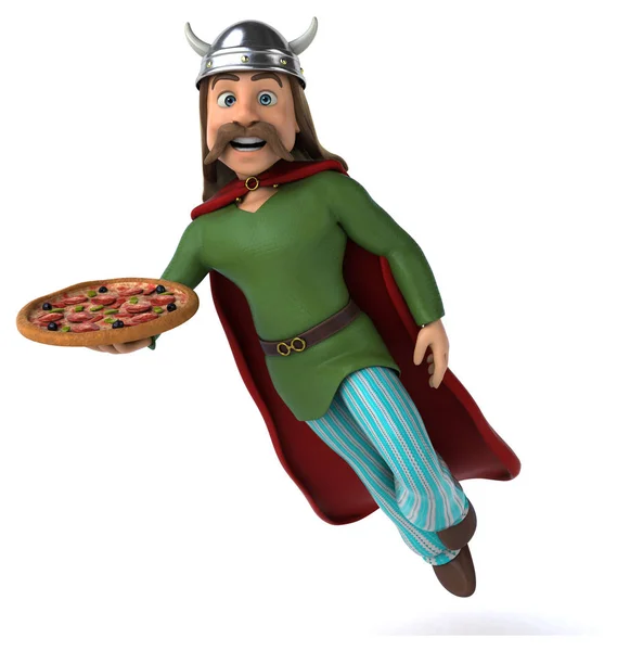 Leuk Personage Met Pizza Illustratie — Stockfoto