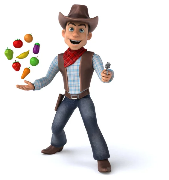 Fun Cowboy Mit Früchten Illustration — Stockfoto