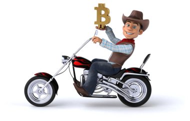 Eğlenceli çizgi film karakteri üzerinde motosiklet - 3d çizim