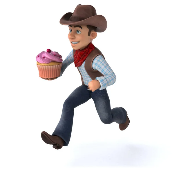 Divertente Personaggio Dei Cartoni Animati Con Cupcake Illustrazione — Foto Stock