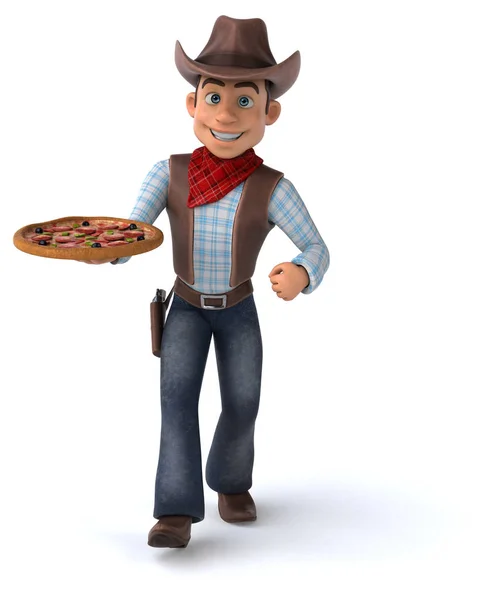 Cowboy Divertido Com Pizza Ilustração — Fotografia de Stock