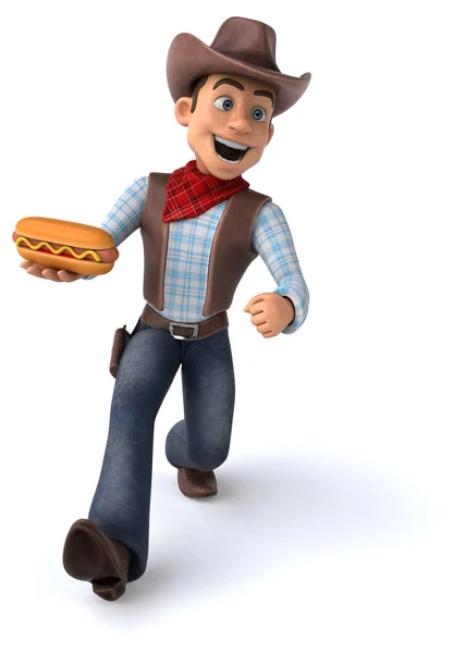 Cowboy Divertente Con Hotdog Illustrazione — Foto Stock