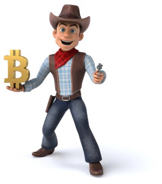 Bitcoin - 3d çizim ile eğlenceli çizgi film karakteri