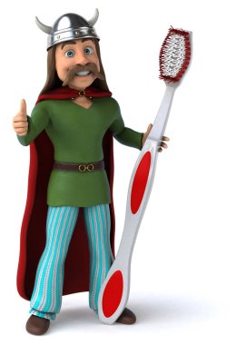 Diş fırçası ile eğlenceli çizgi film karakteri - 3d İllüstrasyon