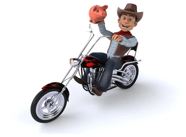 Spaß Cartoon Figur Auf Dem Motorrad Illustration — Stockfoto