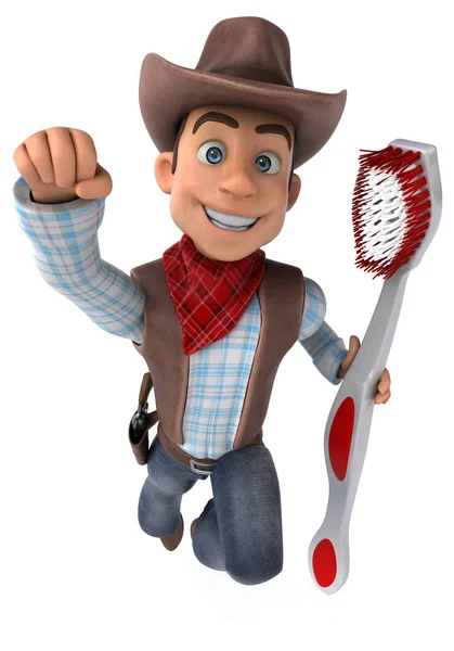 Cowboy Divertente Con Spazzolino Denti Illustrazione — Foto Stock