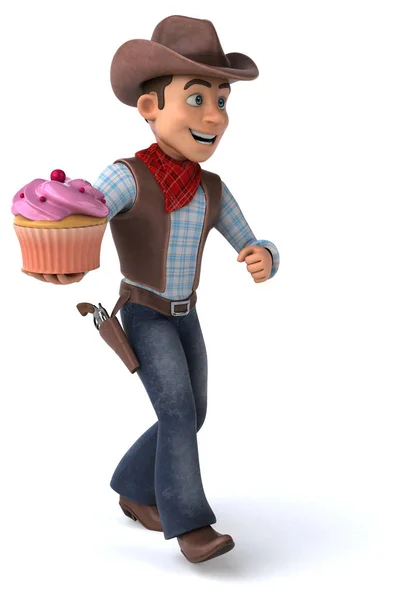 Divertente Personaggio Dei Cartoni Animati Con Cupcake Illustrazione — Foto Stock