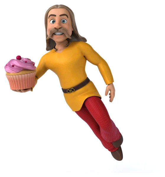 Personagem Desenho Animado Divertido Com Cupcake Ilustração — Fotografia de Stock