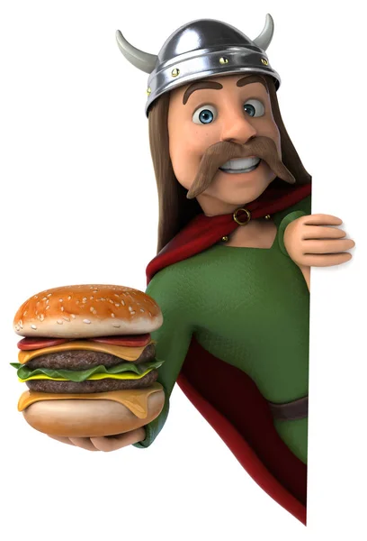 Leuk Personage Met Hamburger Illustratie — Stockfoto