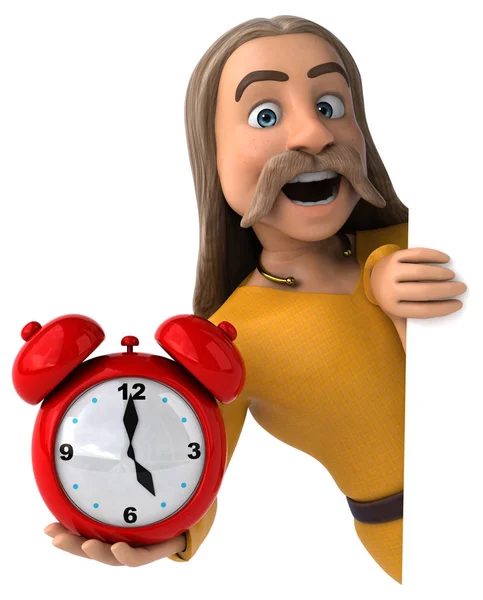 Divertido Personaje Dibujos Animados Con Reloj Ilustración — Foto de Stock