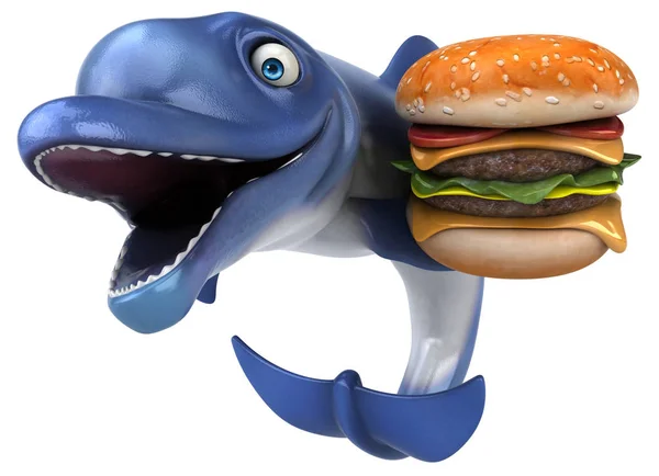 Rolig Tecknad Figur Med Hamburger Illustration — Stockfoto