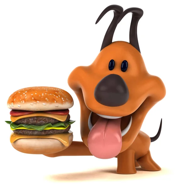 Divertente Personaggio Dei Cartoni Animati Con Hamburger Illustrazione — Foto Stock