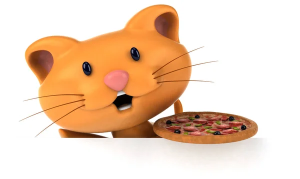 Rolig Tecknad Figur Med Pizza Illustration — Stockfoto