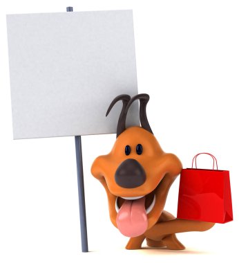 Eğlenceli çizgi film karakteri ile çanta - 3d çizim