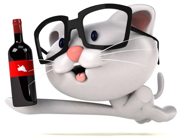 ワインと楽しい漫画のキャラクター 3Dイラスト — ストック写真