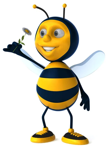 Fun Bee Met Bloem Illustratie — Stockfoto