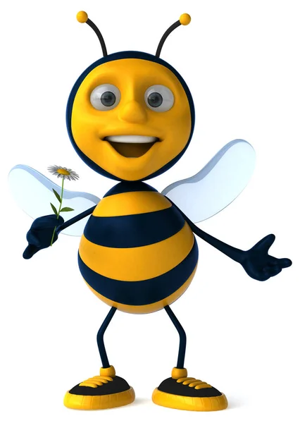 有趣的蜜蜂与花 3D插图 — 图库照片