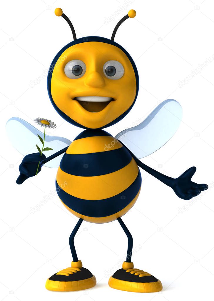 Fun bee with flower - 3D Illustration
