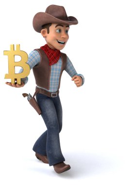Komik karikatür karakter ile bitcoin - 3d çizim 